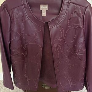 Chico's Size 1 Embellished Faux Leather Jacket Solid, Plum Caspia